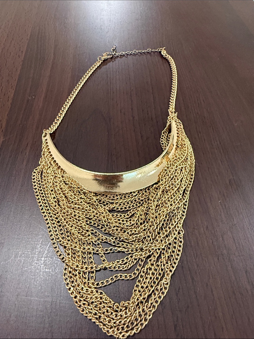 Layered Gold Crescent Multi-Chain Necklace for Women